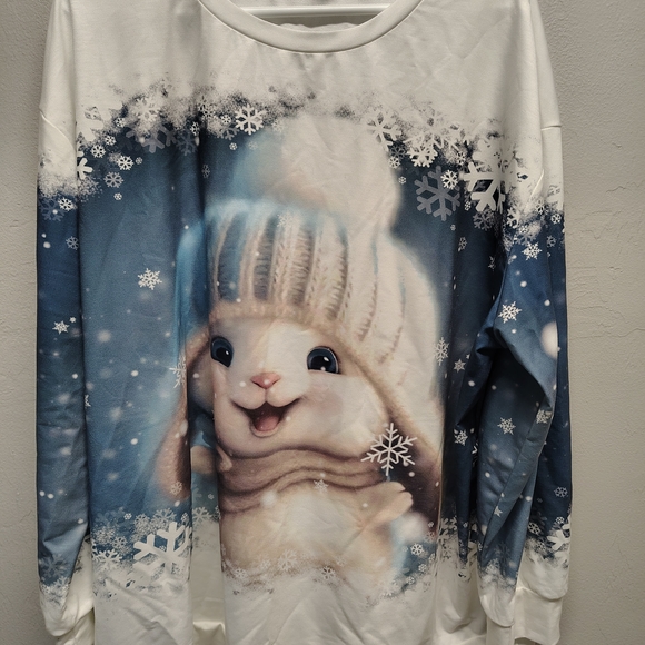 None Tops - Women's Cute Winter Rabbit Sweatshirt